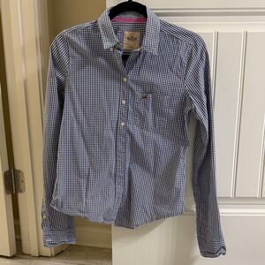 Hollister Blue and White Checkered Button Down Shirt